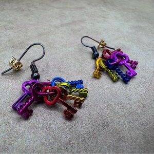 Colorful Rainbow Key Charm Drop Earrings